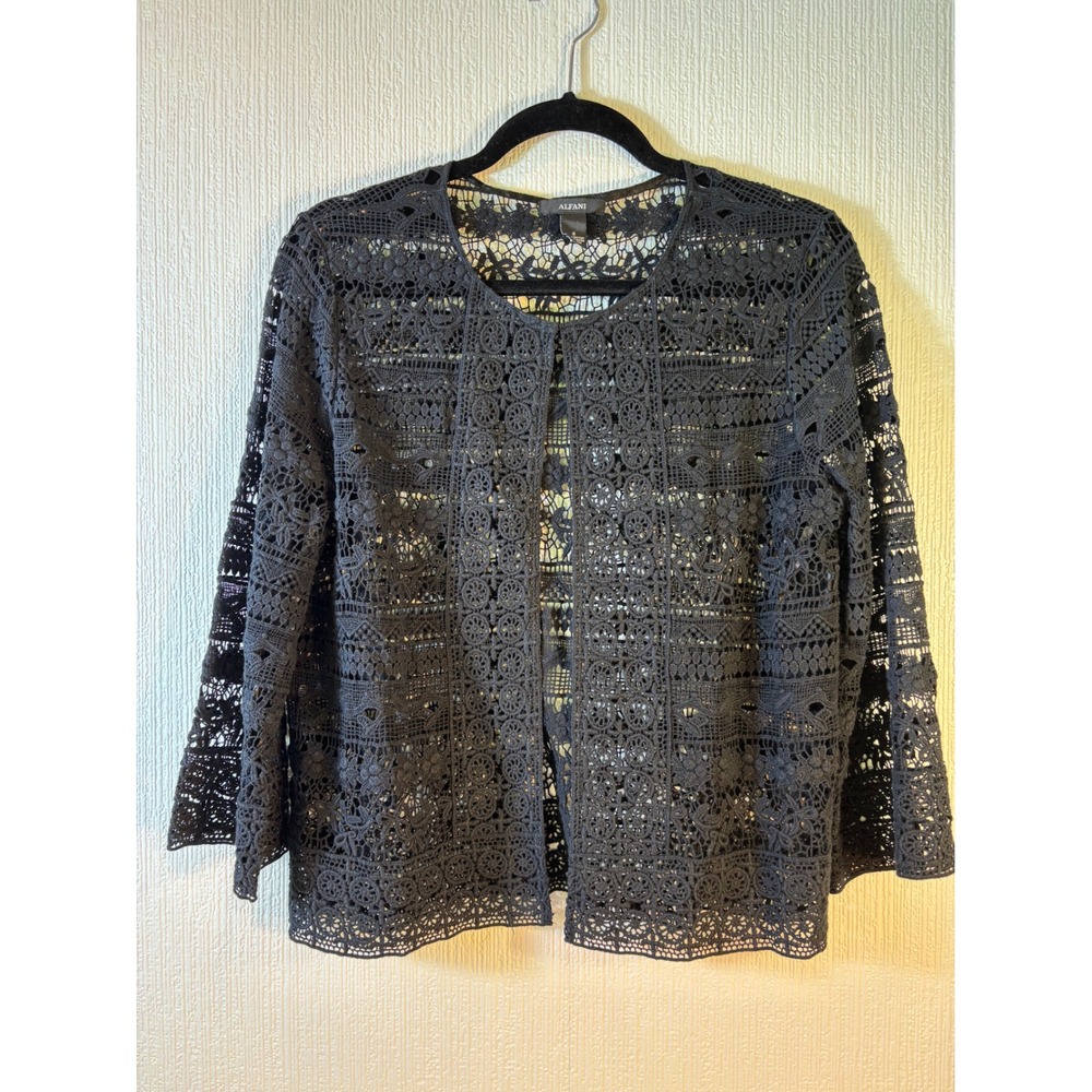 Alfani Black Crochet Lacey Cotton Cardigan Size S - Picture 1 of 11